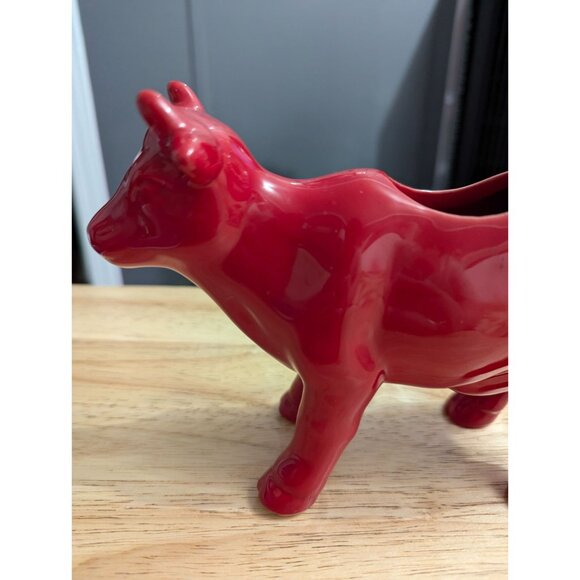 Food Network ceramic red cow creamer planter decor 8 x 6 unique bold - Picture 3 of 6